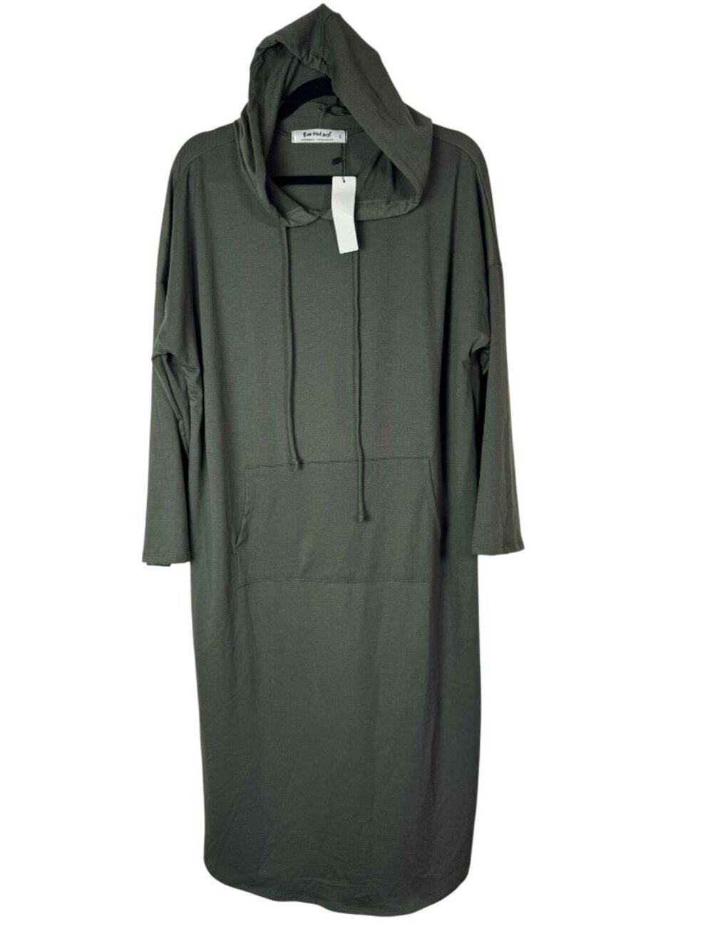 New Three Bird Nest Womens Olive Green Hoodie Dress Long Sleeves Size Large